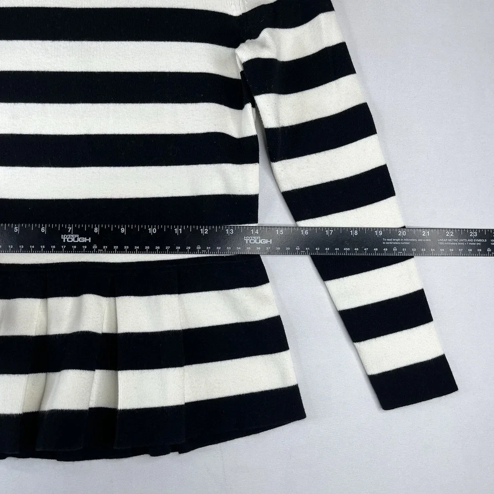 Banana Republic Women Small Black White Striped Peplum Knit Sweater Long Sleeve - Picture 11 of 16